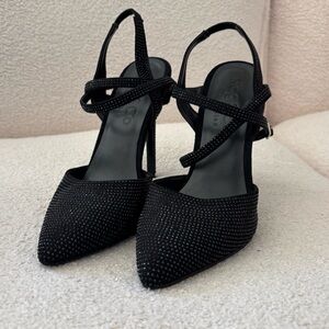 Rocco Barocco Black Crystal-Embellished Pointed Slingback Heels